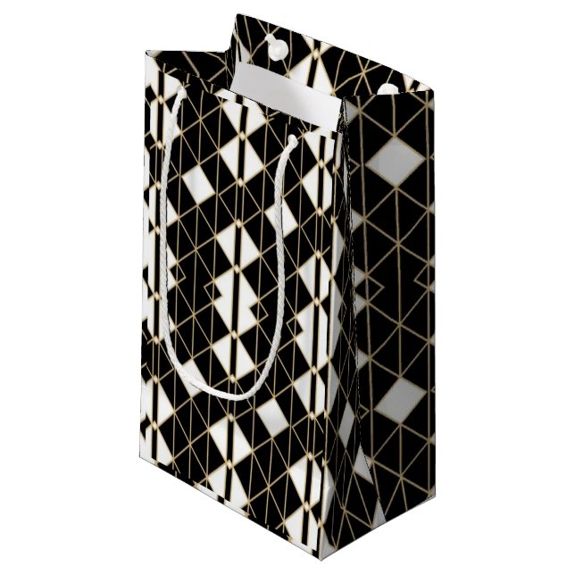 Art Deco Black and Gold Geometric luxury Kleine Geschenktüte (Vorderseite Schrägansicht)