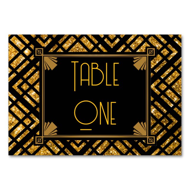 Art Deco Black and Gold Hochzeiten Tischnummern (Vorderseite)