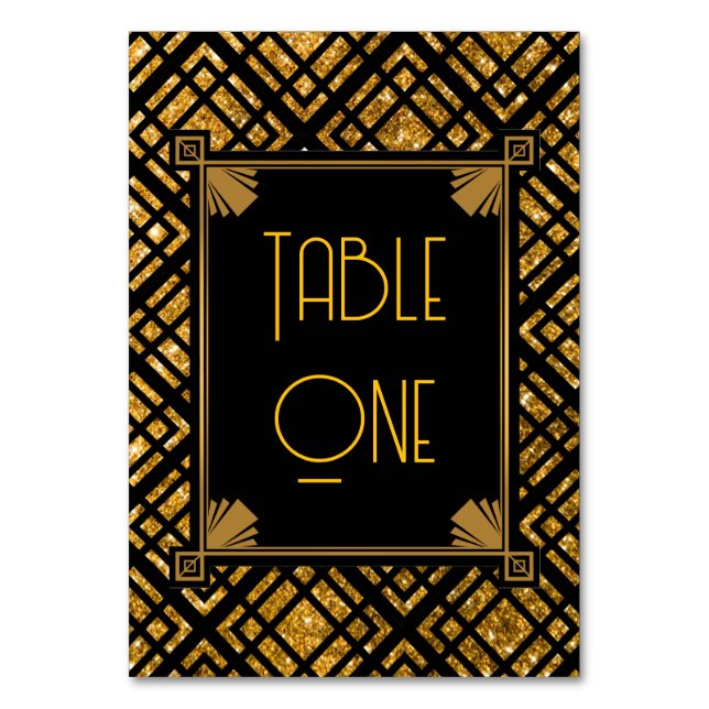 Art Deco Black and Gold Hochzeiten Tischnummern (Vorderseite)