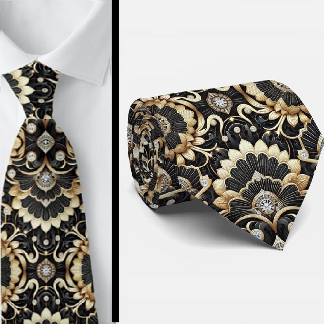 Art Deco Black and Gold Seashell Pattern Neck Tie Krawatte (Von Creator hochgeladen)