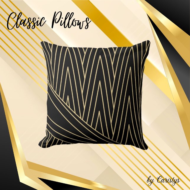 Art Deco Black and Gold Throw Kissen (Von Creator hochgeladen)