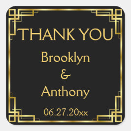 Art Deco Black and Gold Vielen Dank für Ihre Hochz Quadratischer Aufkleber