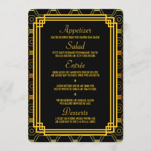 Art Deco Black and Gold Wedding Menü Menükarte
