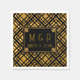 Art Deco Black and Gold Wedding Paper Napkins Serviette