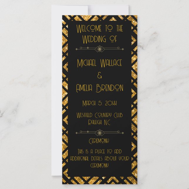 Art Deco Black and Gold Wedding Programm (Vorderseite)