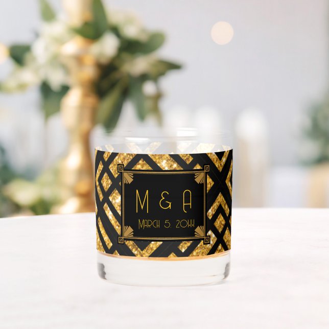 Art Deco Black and Gold Wedding Rocks Glass Whiskyglas (Insitu (Hochzeit))