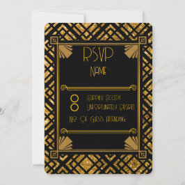 Art Deco Black and Gold Wedding Rounded RSVP Card