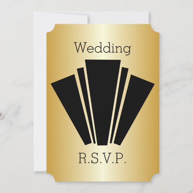 Art Deco Black and Gold Wedding RSVP Einladung (Vorderseite)