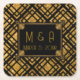Art Deco Black and Gold Wedding Square Untersetzer