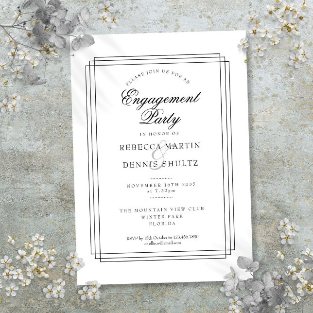 Art Deco Black and White Engagement Party Einladung (Art Deco Black and White Engagement Party Invitation)