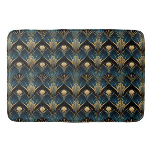 Art Deco Black Blue und Gold symmetrisch Badematte