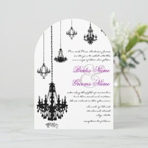 Art Deco Black Candeliers Pink Wedding Einladung
