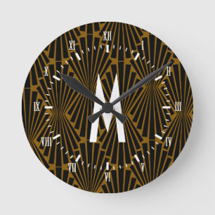 Art Deco Black Finial Fans der 1920er Jahre Runde Wanduhr