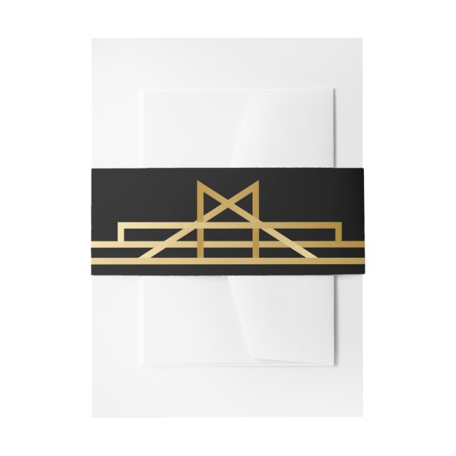 Art Deco Black & Gold Gatsby Wedding Retro Einladungsbanderole (Vorderseite Beispiel)