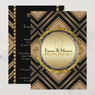 Art Deco Black Gold Geometrie Hochzeitsveranstaltu Einladung