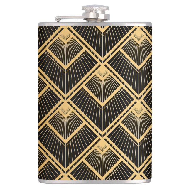 Art Deco Black Gold: Geometrisch Flachmann (Vorderseite)