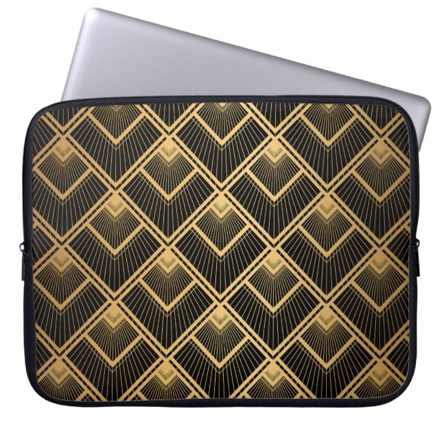 Art Deco Black Gold: Geometrisch Laptopschutzhülle (Vorderseite)