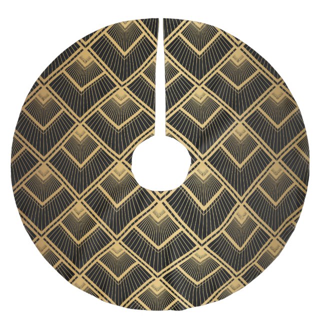 Art Deco Black Gold: Geometrisch Polyester Weihnachtsbaumdecke (Vorderseite)