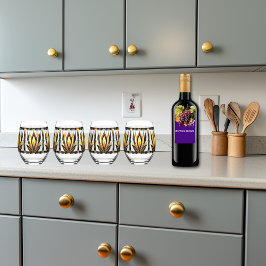 Art Deco Black Gold Hartglas Weinglas Ohne Stiel