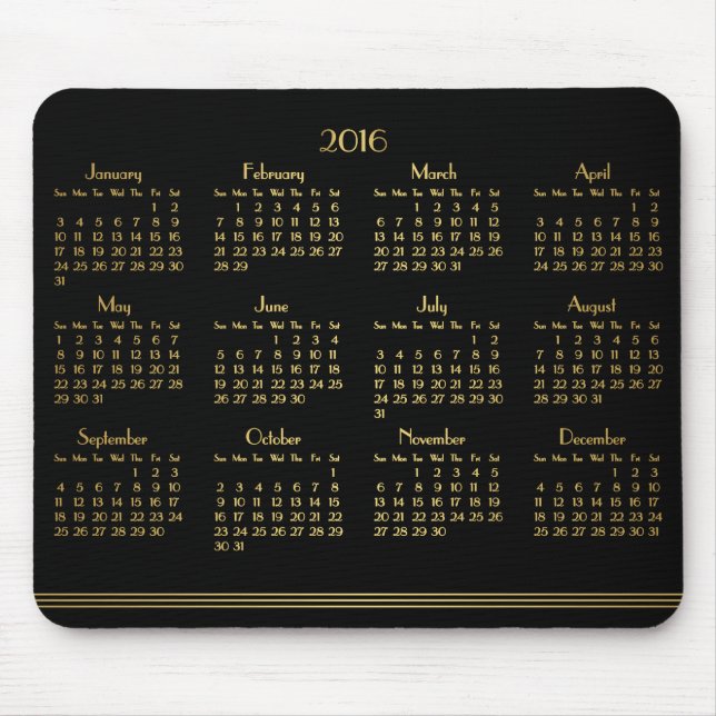 Art Deco Black Gold Jahrbuch Kalender 2016 Mousepa Mousepad (Vorne)