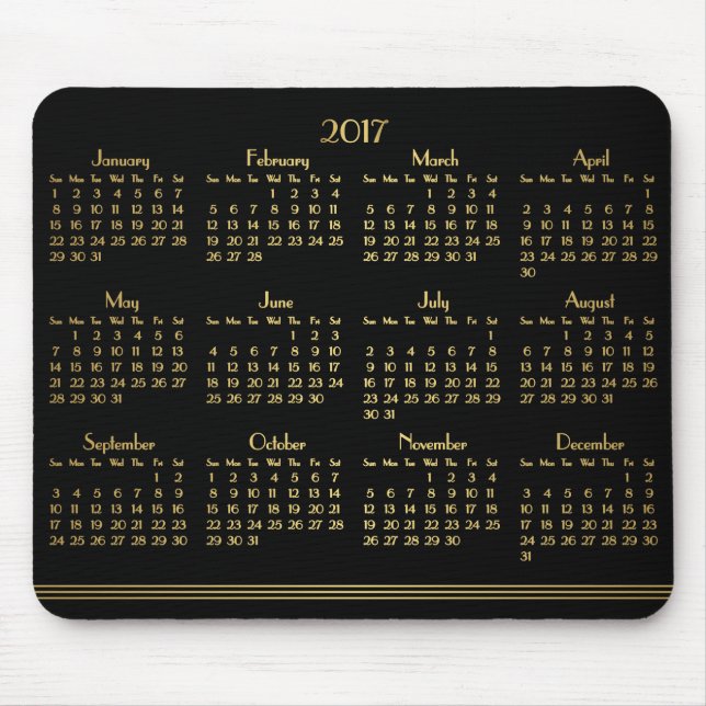 Art Deco Black Gold Jahrbuch Kalender 2017 Mousepa Mousepad (Vorne)