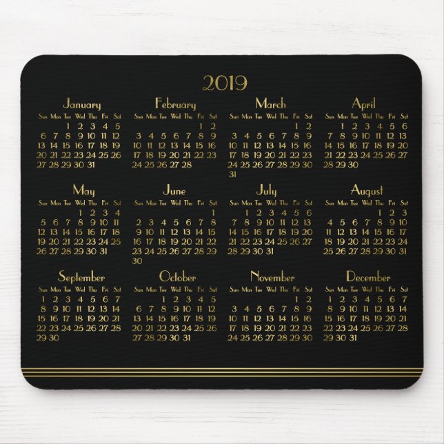 Art Deco Black Gold Jahrbuch Kalender 2019 Mousepa Mousepad (Vorne)