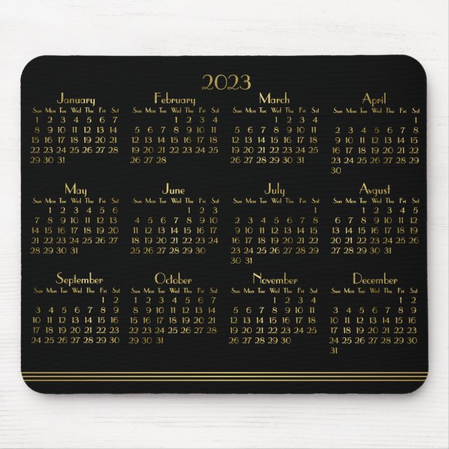 Art Deco Black Gold Jahrbuch Kalender 2023 Mousepad (Vorne)