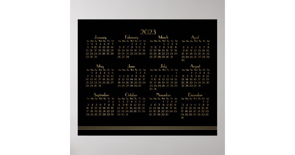 Art Deco Black Gold Jahrbuch Kalender 2023 Poster  Zazzle.at