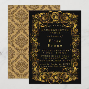 Art Deco Black Gold Junggeselinnen-Abschied Einlad Einladung