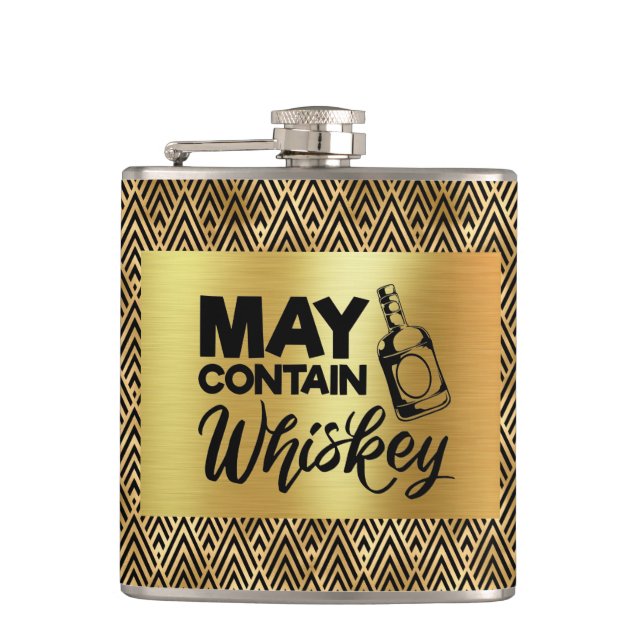 Art Deco Black & Gold - May enthält Whiskey Flachmann (Vorderseite)