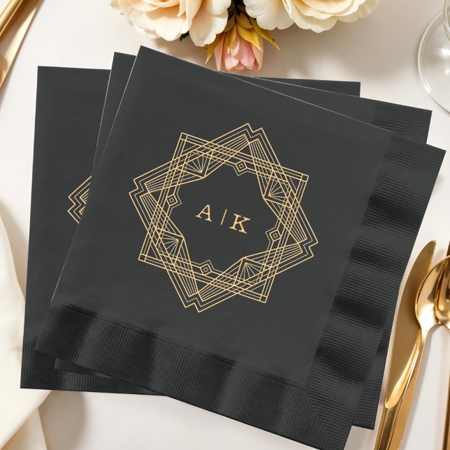 Art Deco Black Gold Mit Monogramm Servietten Mit Folie (Von Creator hochgeladen)