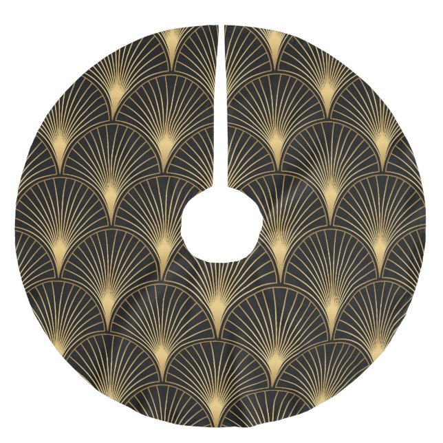 Art Deco Black Gold: Nahtloser Luxus Polyester Weihnachtsbaumdecke (Vorderseite)