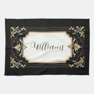 Art Deco Black & Gold Ornate Frame Geschirrtuch