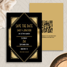 Art Deco Black Gold QR Code Hochzeit speichern das