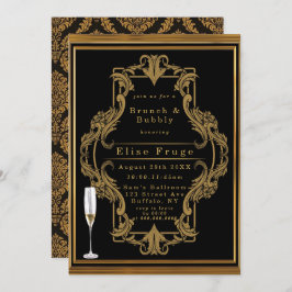 Art Deco Black Gold Royal Brunch & Bubbly Einladung
