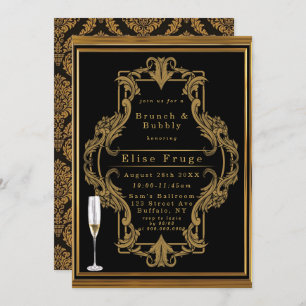 Art Deco Black Gold Royal Brunch & Bubbly Einladung