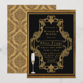 Art Deco Black Gold Royal Brunch & Bubbly Invitati Einladung