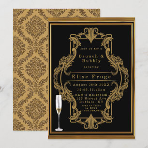 Art Deco Black Gold Royal Brunch & Bubbly Invitati Einladung