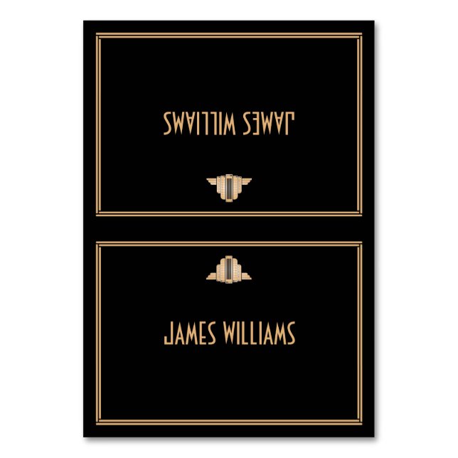 Art Deco Black Great Gatsby Place Setting Cards Tischnummer (Vorderseite)