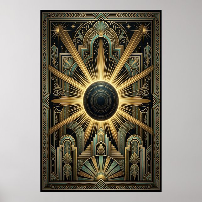 Art Deco Black Hole Celestial Poster | Gold Teal  (Vorne)