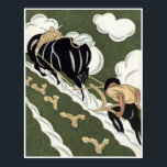ART DECO BLACK HORSE: Fine Art Poster<br><div class="desc">Ein atemberaubendes und raffiniertes Deko-Poster aus dem Jahr 1935, das zur Förderung einer französischen Weinfirma gegründet wurde. Art Deko Pferde kommen nicht atemberaubender als das hier. Es wird in Grün, Weiß, Schwarz und Creme ausgeführt und zeigt ein kräftiges, glänzendes schwarzes Pflugpferd, das nach vorn strampelt, um den Pflug zu ziehen,...</div>