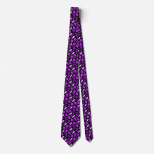 ART DECO BLACK PURPLE BLUMEN MIT WEISSEN PARROTEN KRAWATTE