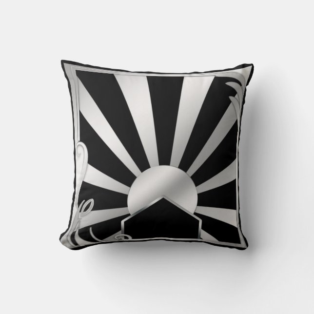 Art Deco Black & Silver Design Kissen (Vorderseite)