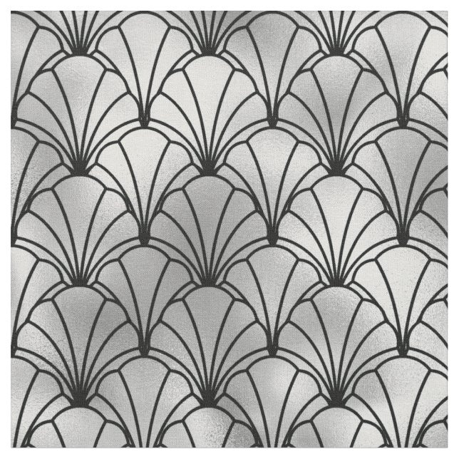 Art Deco Black Silver Fan Muschel Stoff (Nahaufnahme)
