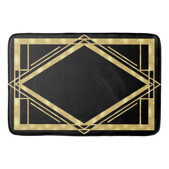 Art Deco Black und Gold Badematte (Vorderseite)