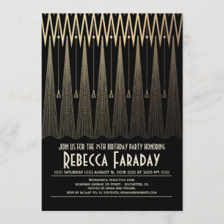 Art Deco Black und Gold Gatsby Geburtstagsparty Einladung