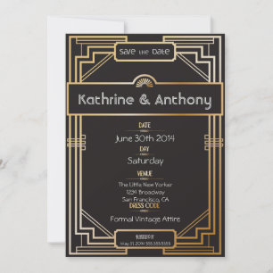 Art Deco Black und Gold Gatsby Save the Date