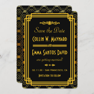 Art Deco Black und Gold Save the Date Einladung