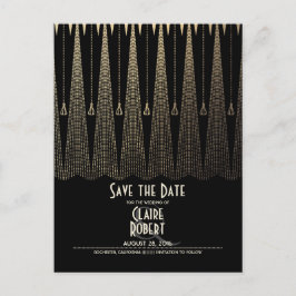 Art Deco Black und Gold Save the Date Vintag Ankündigungspostkarte