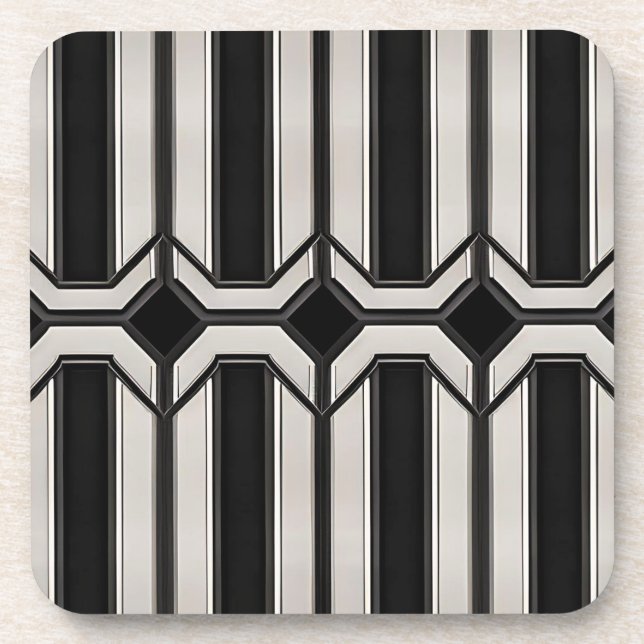 Art Deco Black und Silver Untersetzer Set (Vorderseite)